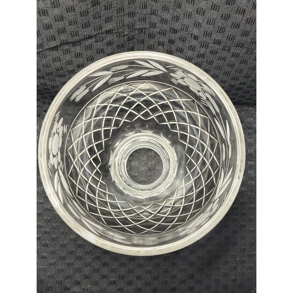 Vintage Lead Crystal Glass Replacement Lamp Shade Diamond Cut Etched Flower Leaf